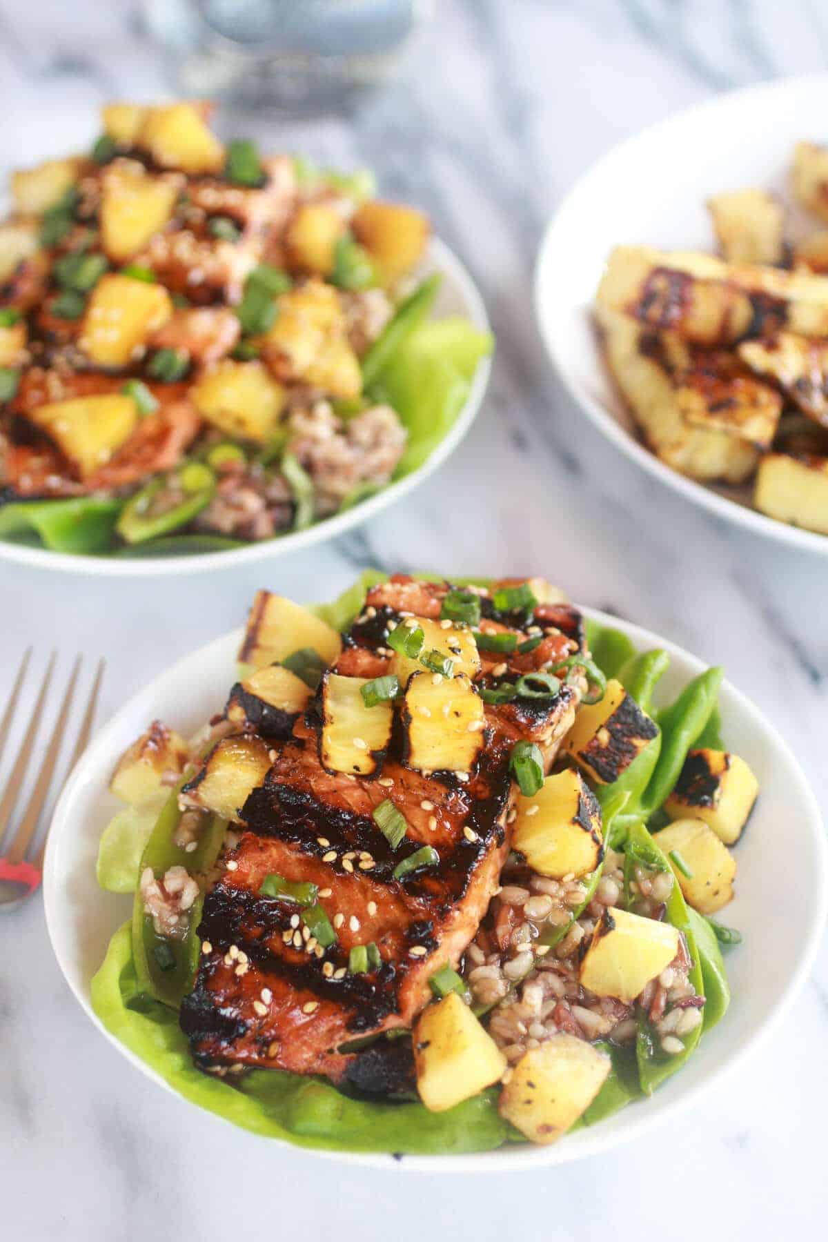 Asian Grilled Salmon Pineapple and Rice Lettuce Wraps-1