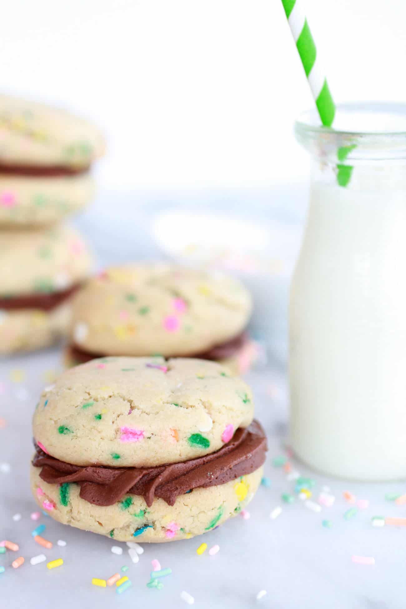 Funfetti Sandwich Cookies with Chocolate Gancahe Frosting-1
