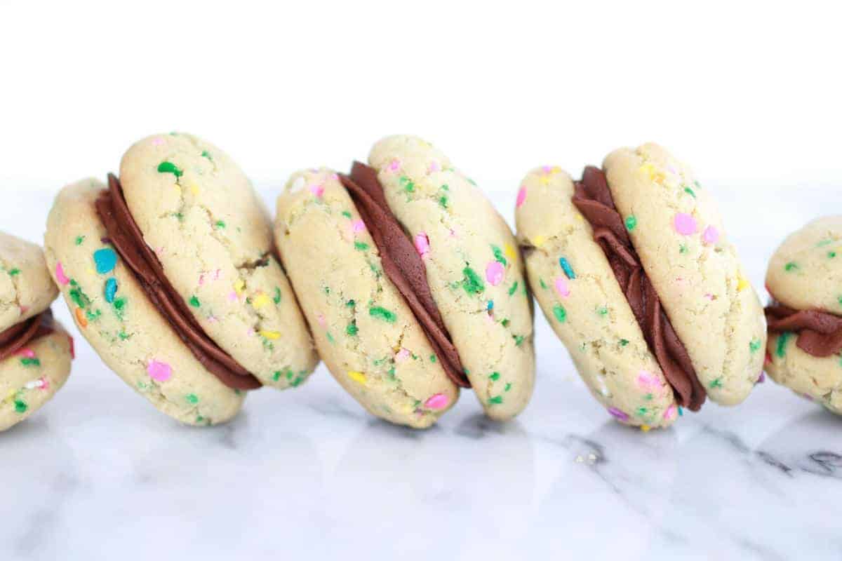 Funfetti Sandwich Cookies with Chocolate Gancahe Frosting-6