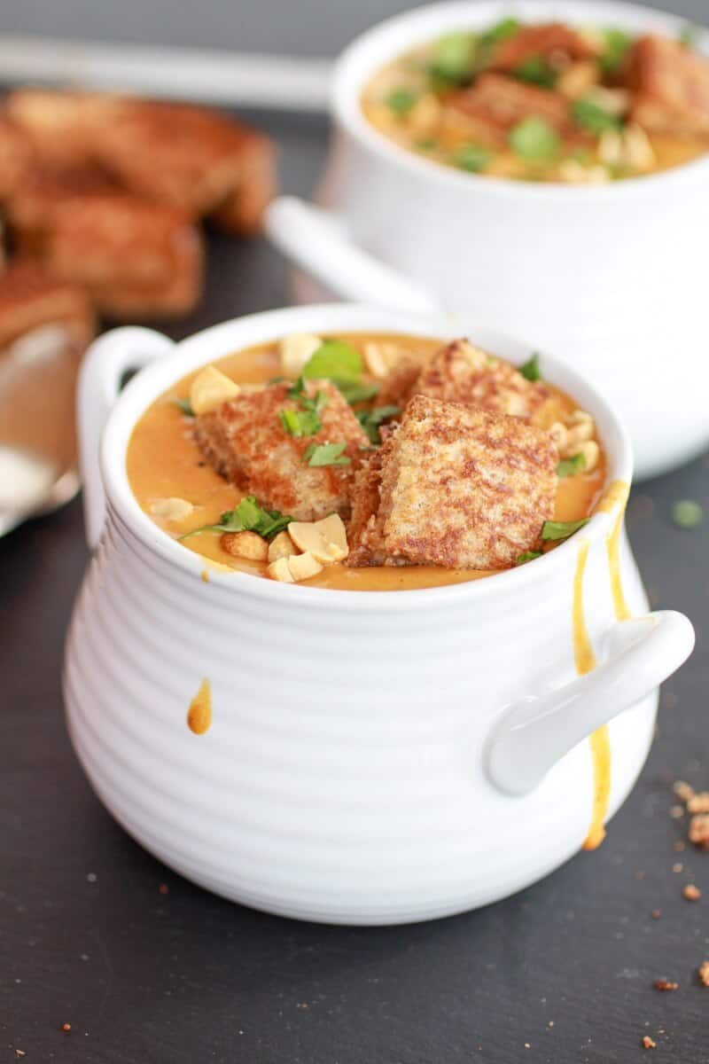Sweet Potato Peanut Soup with Peanut Butter Croutons-4