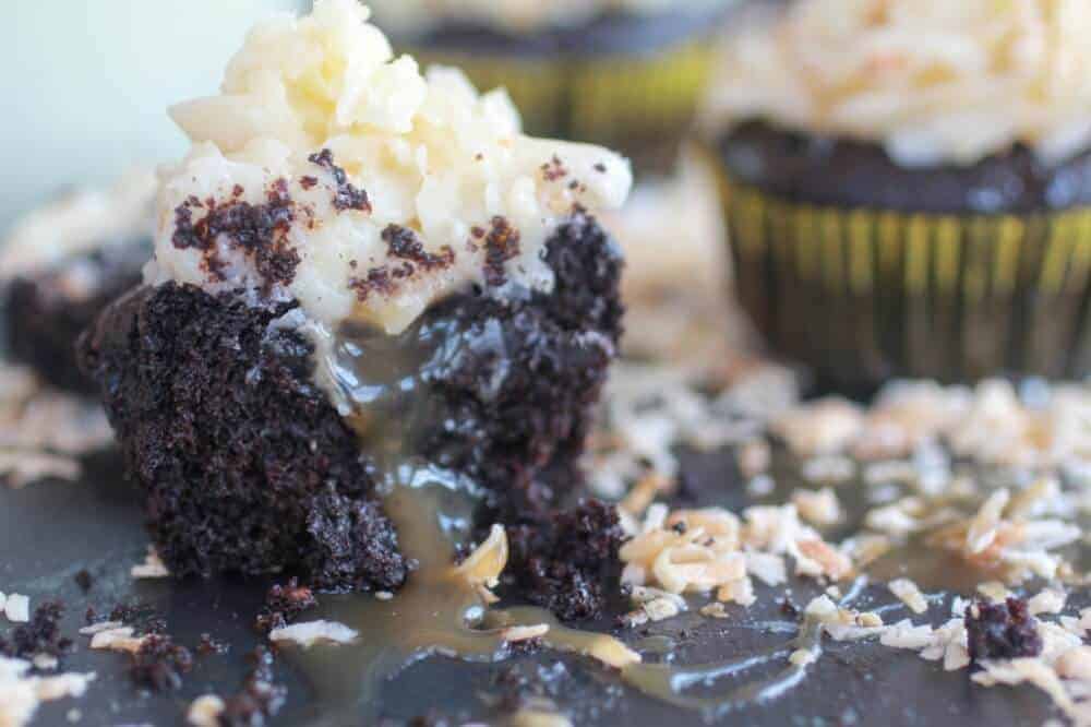 Toasted Coconut Caramel Chocolate Cupcakes-14