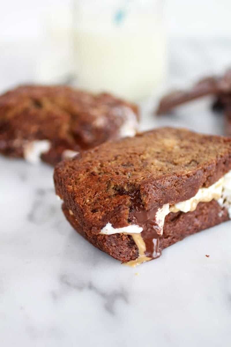 Grilled Banana Bread Peanut Butter S'More with Vanilla Marshmallows-6