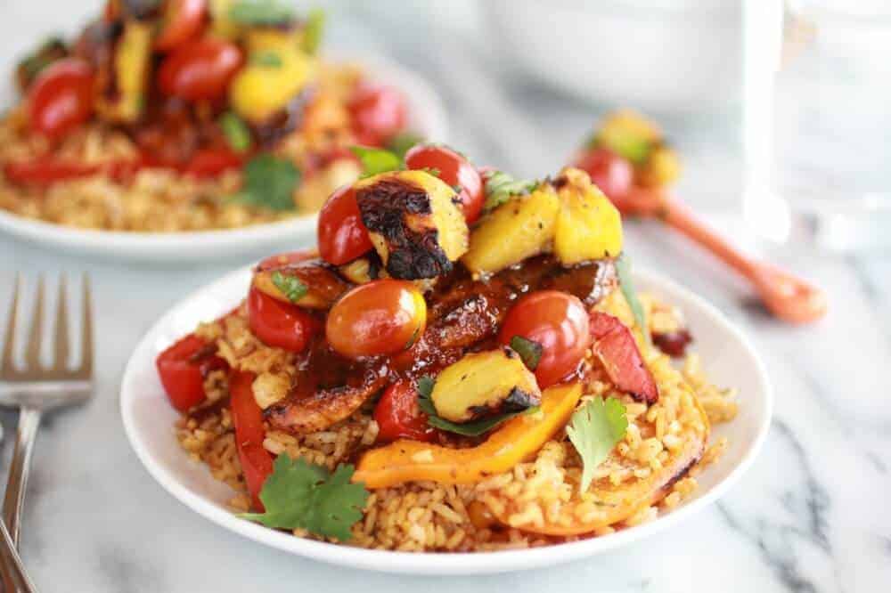 Jerk Chicken with Fired Rice and Grilled Pineapple Salsa-8