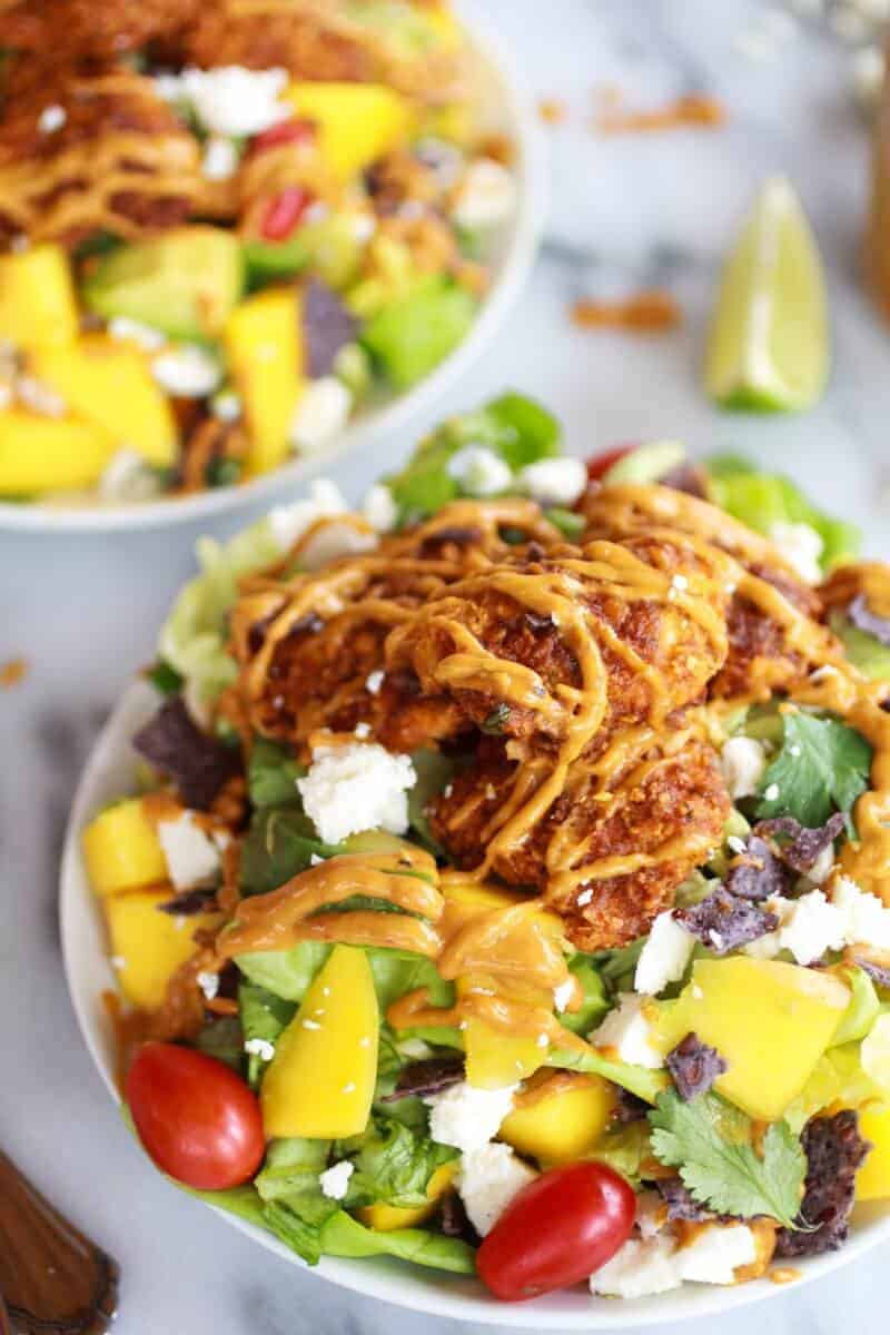 Tortilla Chip Crusted Chicken Salad with Avocado Chipotle Lime Dressing and Queso Fresco | https://body-metrics.site/