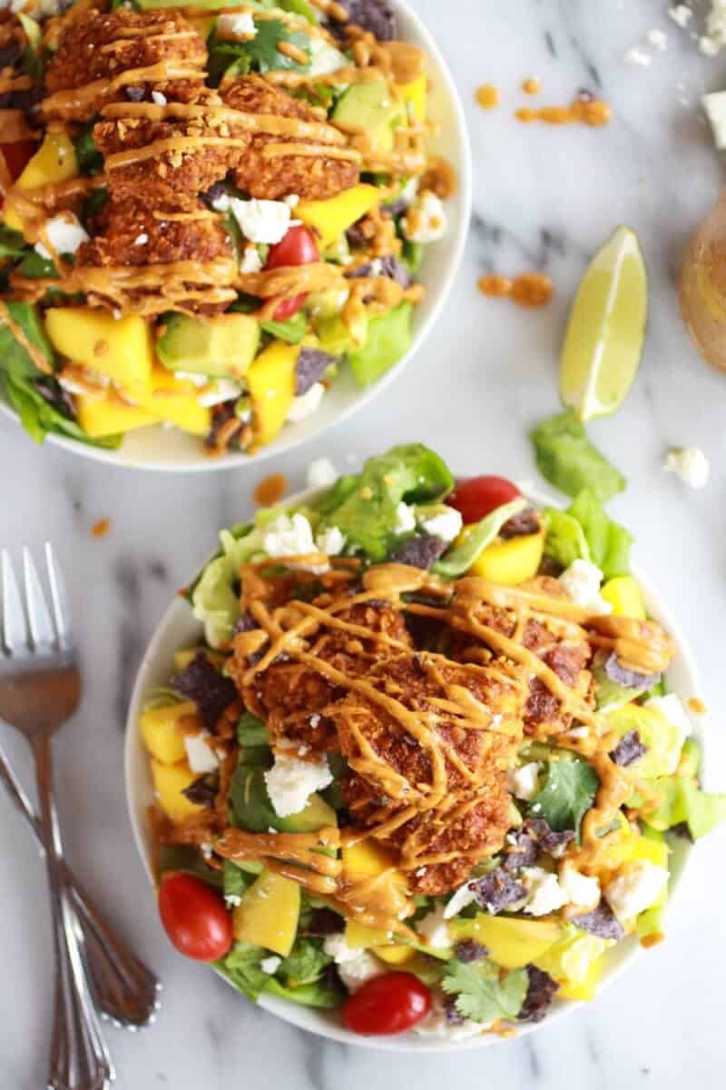 Tortilla Chip Crusted Chicken Salad with Avocado Chipotle Lime Dressing and Queso Fresco | https://body-metrics.site/