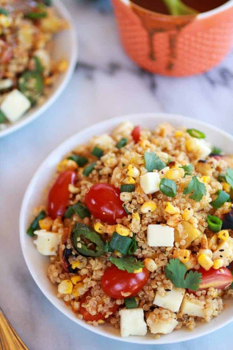 BBQ Grilled Corn, Jalapeño and Peach Quinoa Salad | https://body-metrics.site/