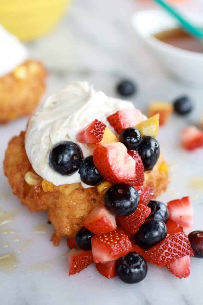 Corn Fritters with Coconut Whipped Cream and Sweet Honey Bourbon Syrup | https://body-metrics.site/