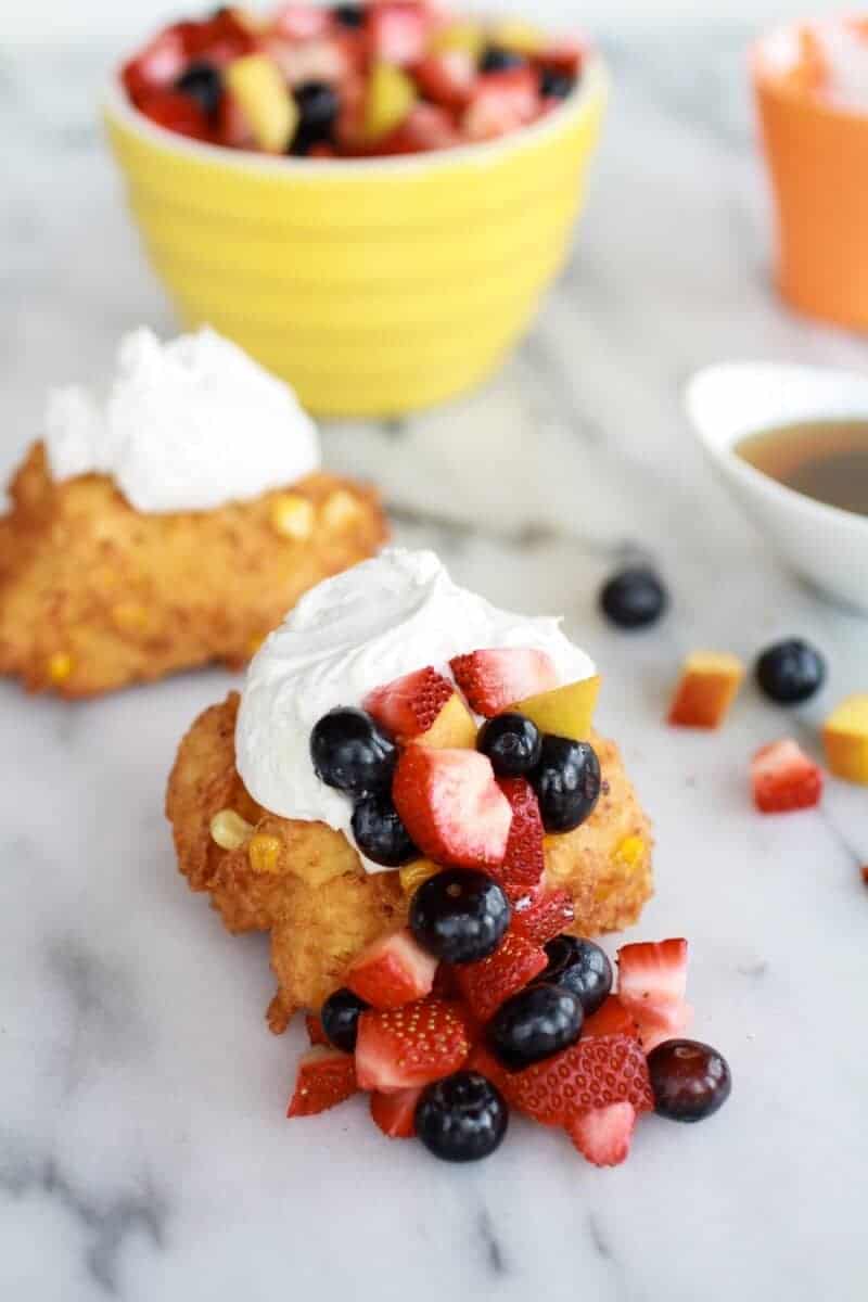 Corn Fritters with Coconut Whipped Cream and Sweet Honey Bourbon Syrup | https://body-metrics.site/