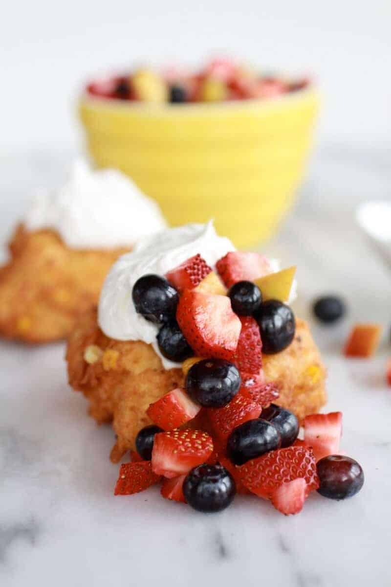 Corn Fritters with Coconut Whipped Cream and Sweet Honey Bourbon Syrup | https://body-metrics.site/
