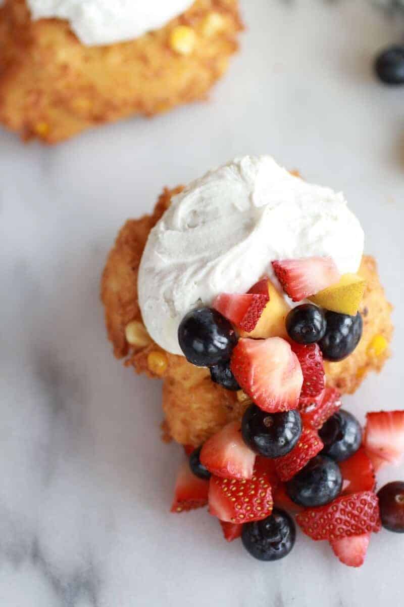 Corn Fritters with Coconut Whipped Cream and Sweet Honey Bourbon Syrup | https://body-metrics.site/