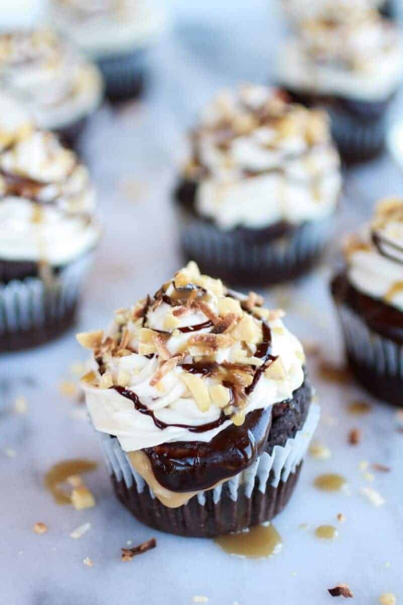 Snickers Coconut Caramel Cupcakes | halfbakedharvest.com
