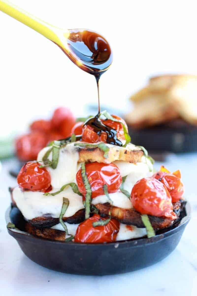 Blistered Tomato Grilled Toast Caprese Nachos with Balsamic Glaze || halfbakedharvest.com