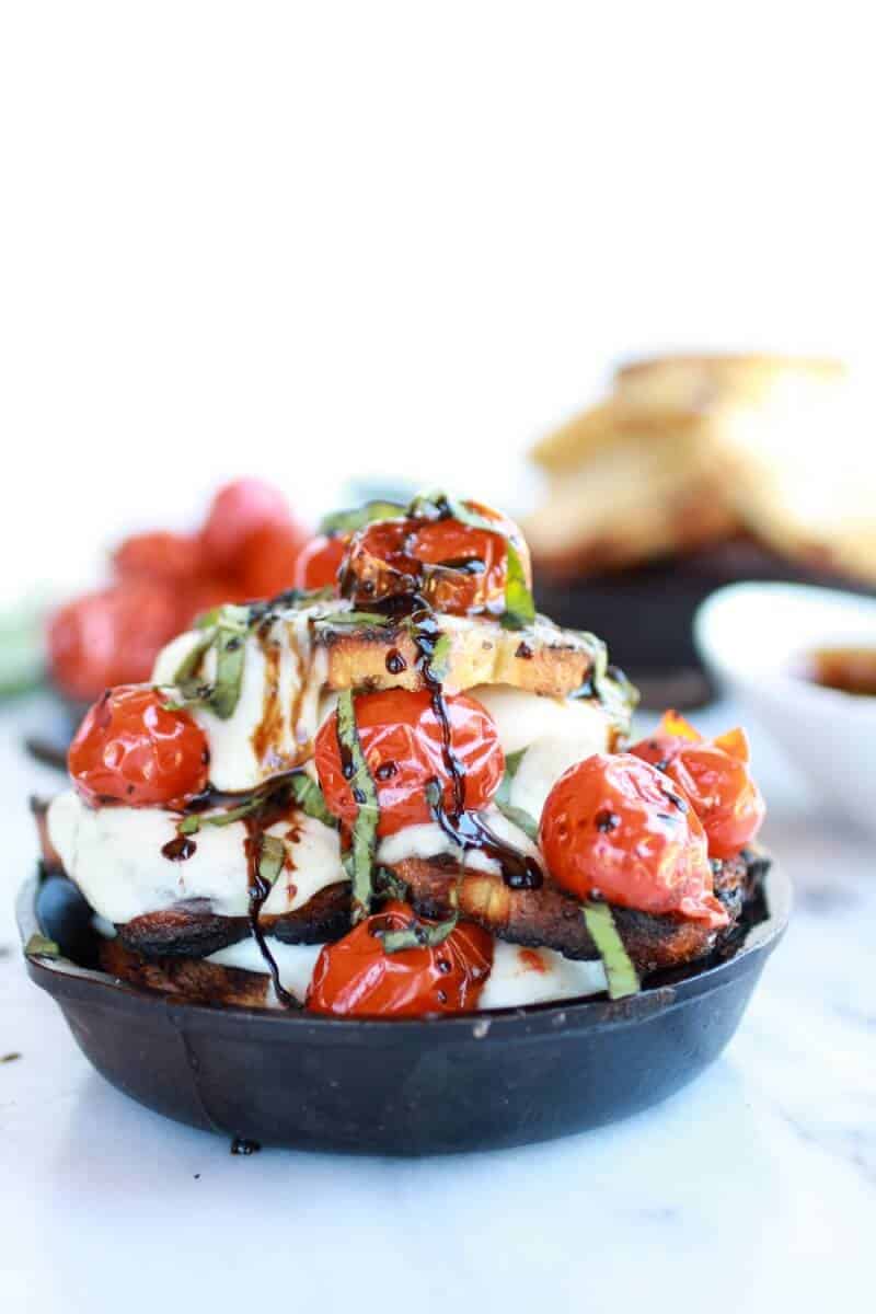 Blistered Tomato Grilled Toast Caprese Nachos with Balsamic Glaze || halfbakedharvest.com