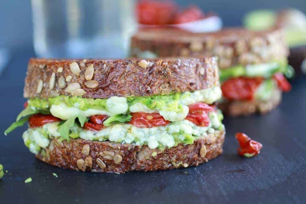 Blue Cheese + Smashed Avocado Roasted Tomato Grilled Cheese | halfbakedharvest.com/