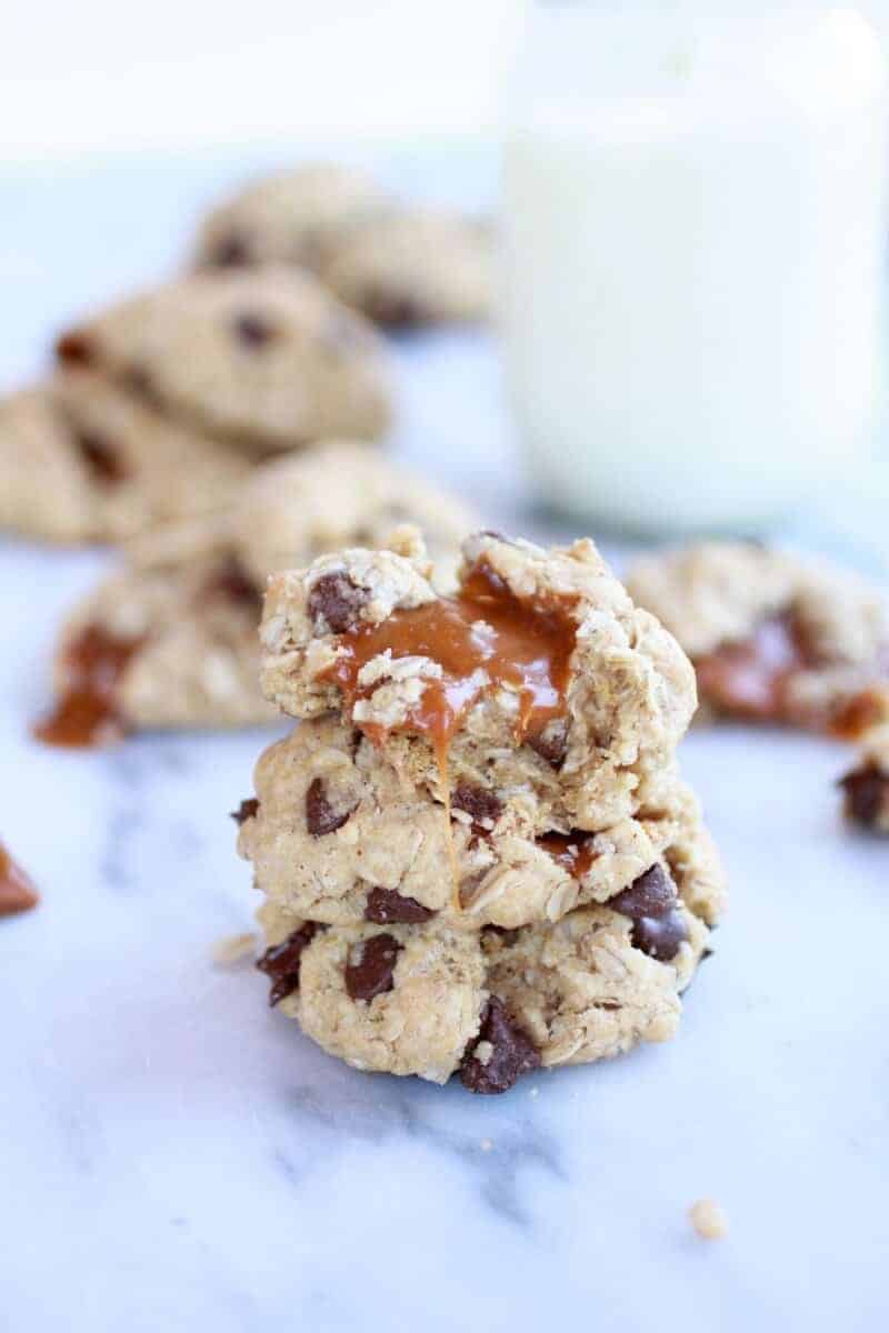 Burnt Peanut Butter Caramel Oatmeal Chocolate Chip Cookies || halfbakedharvest.com