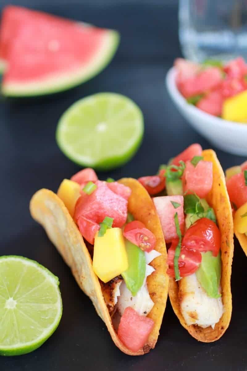 Coconut Lime Mahi Mahi Tacos with Tequila Soaked Watermelon Salsa | halfbakedharvest.com
