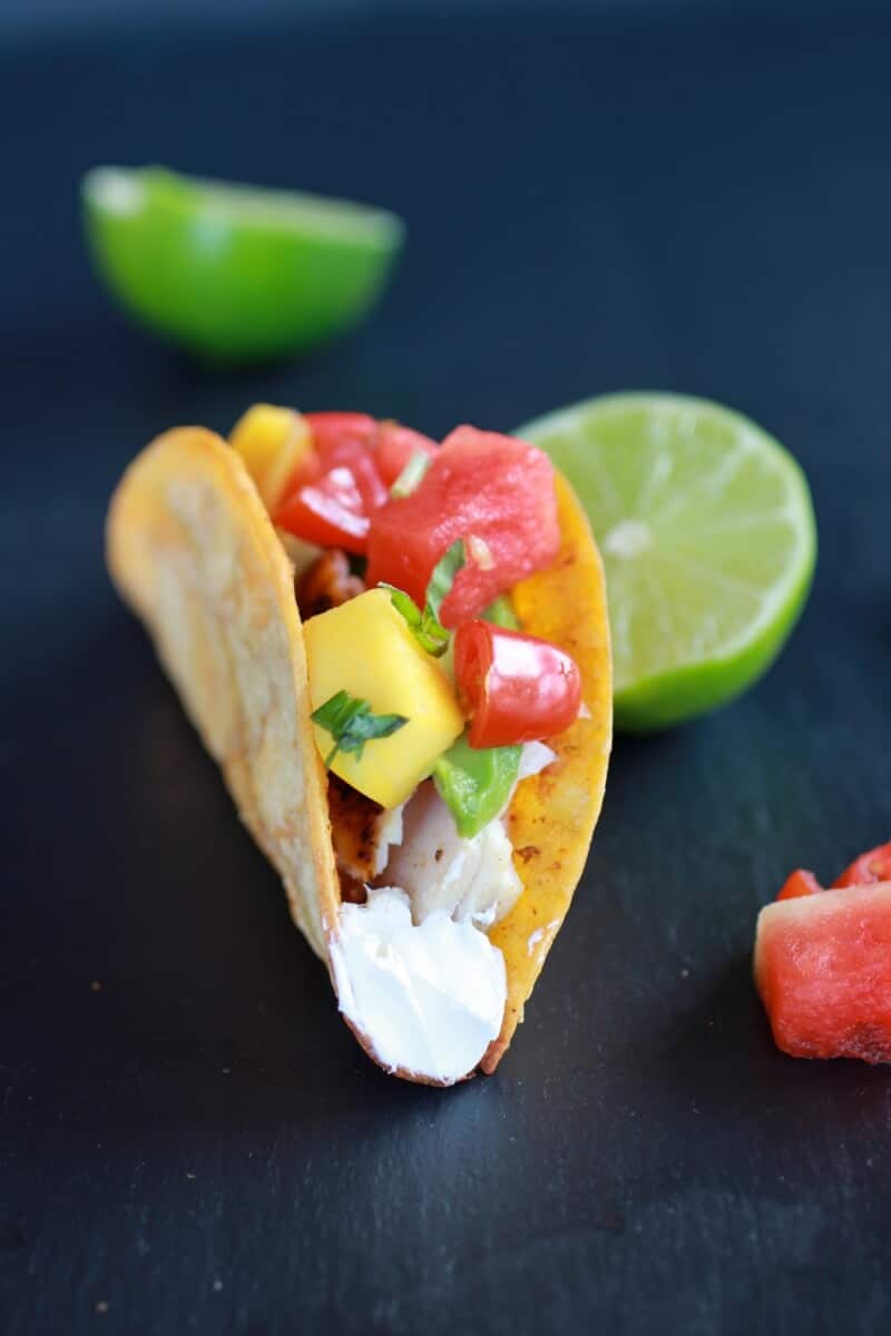Coconut Lime Mahi Mahi Tacos with Tequila Soaked Watermelon Salsa | halfbakedharvest.com
