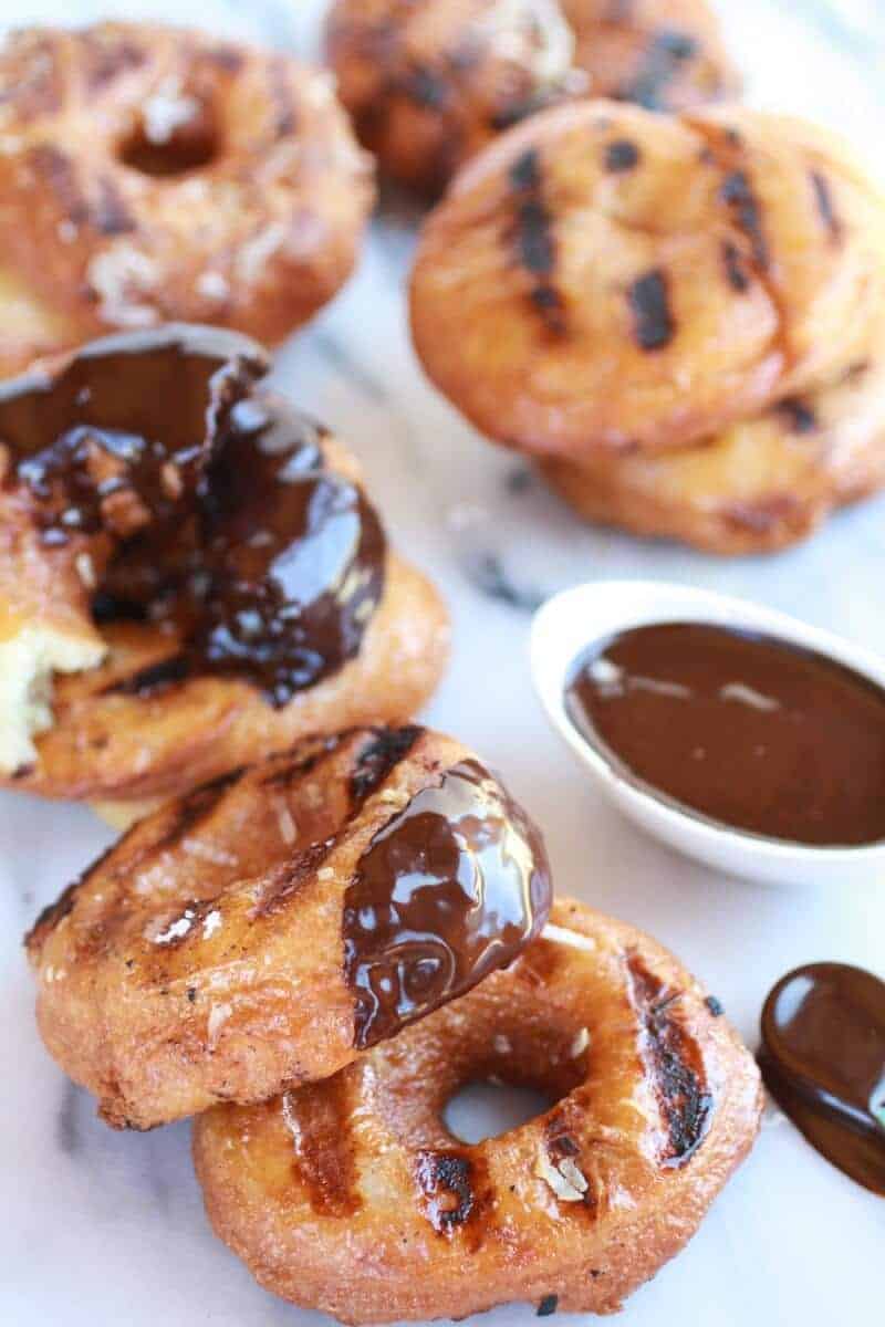 Grilled Espresso Glazed Coconut Doughnuts with Mocha Coconut Ganache-2