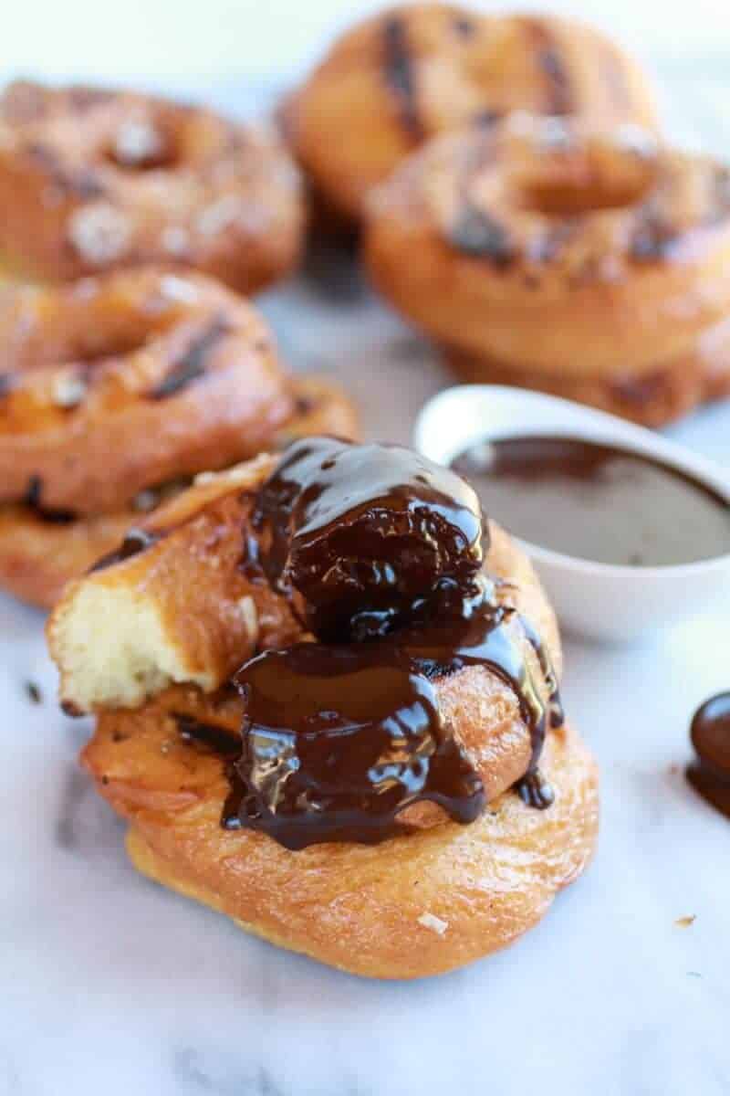 Grilled Espresso Glazed Coconut Doughnuts with Mocha Coconut Ganache | halfbakedharvest.com