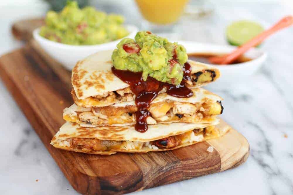 Hawaiian BBQ Quesadillas with Pineapple-Mango Guacamole | halfbakedharvest.com
