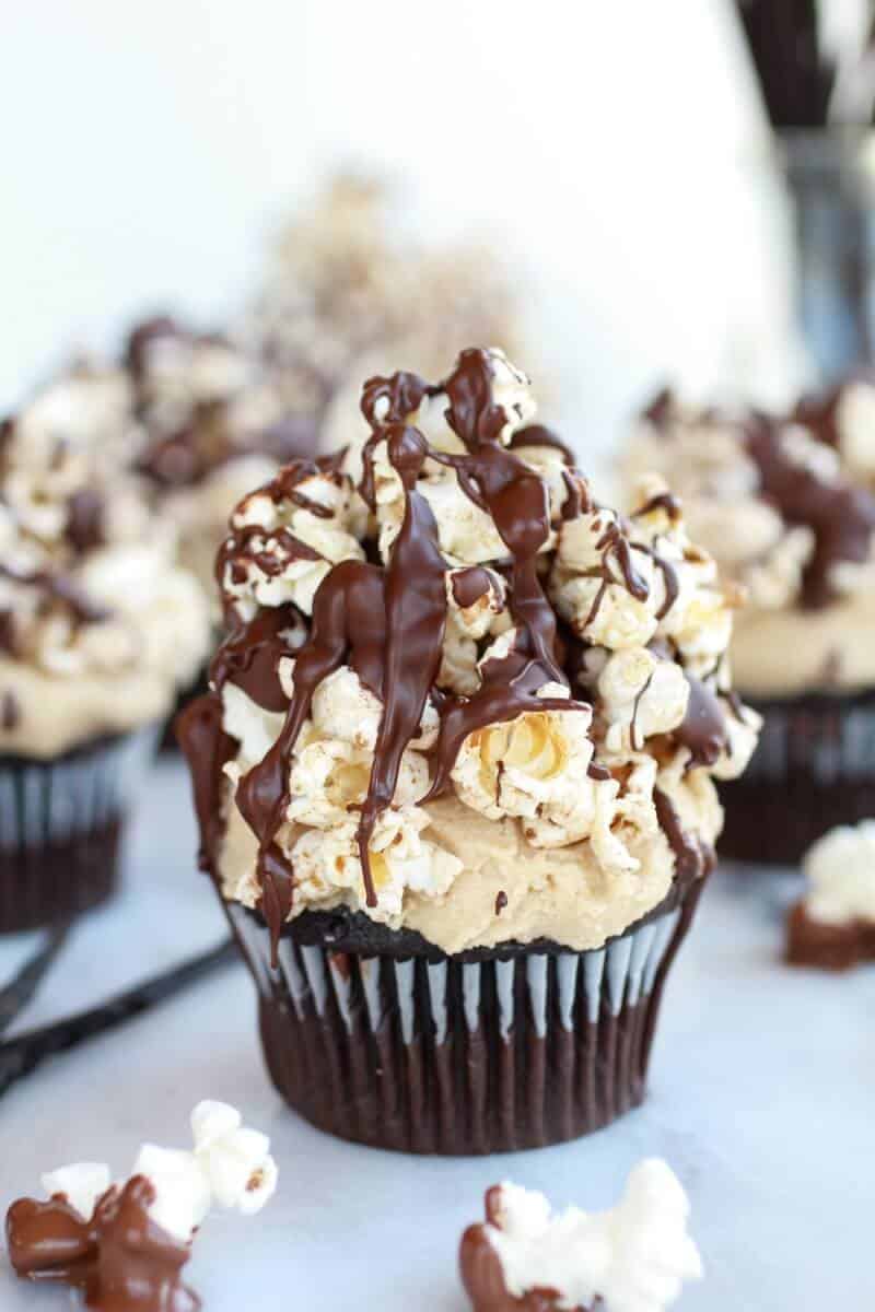 Sugared Brown Butter Vanilla Bean Popcorn Chocolate Cupcakes | halfbakedharvest.com