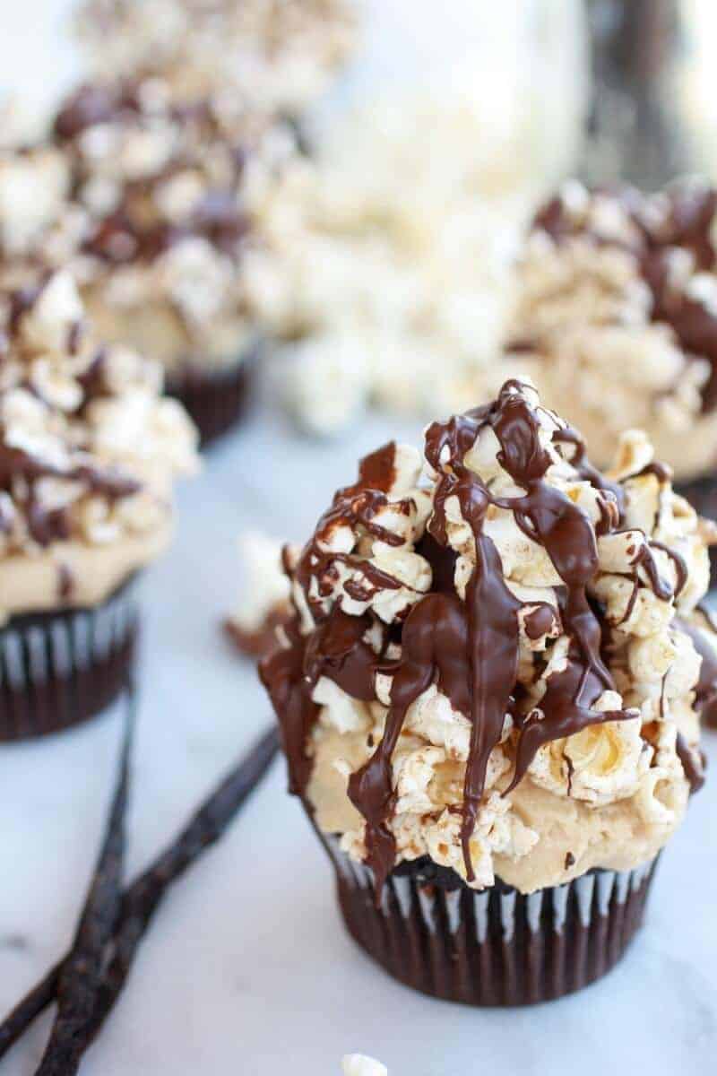 Sugared Brown Butter Vanilla Bean Popcorn Chocolate Cupcakes | halfbakedharvest.com