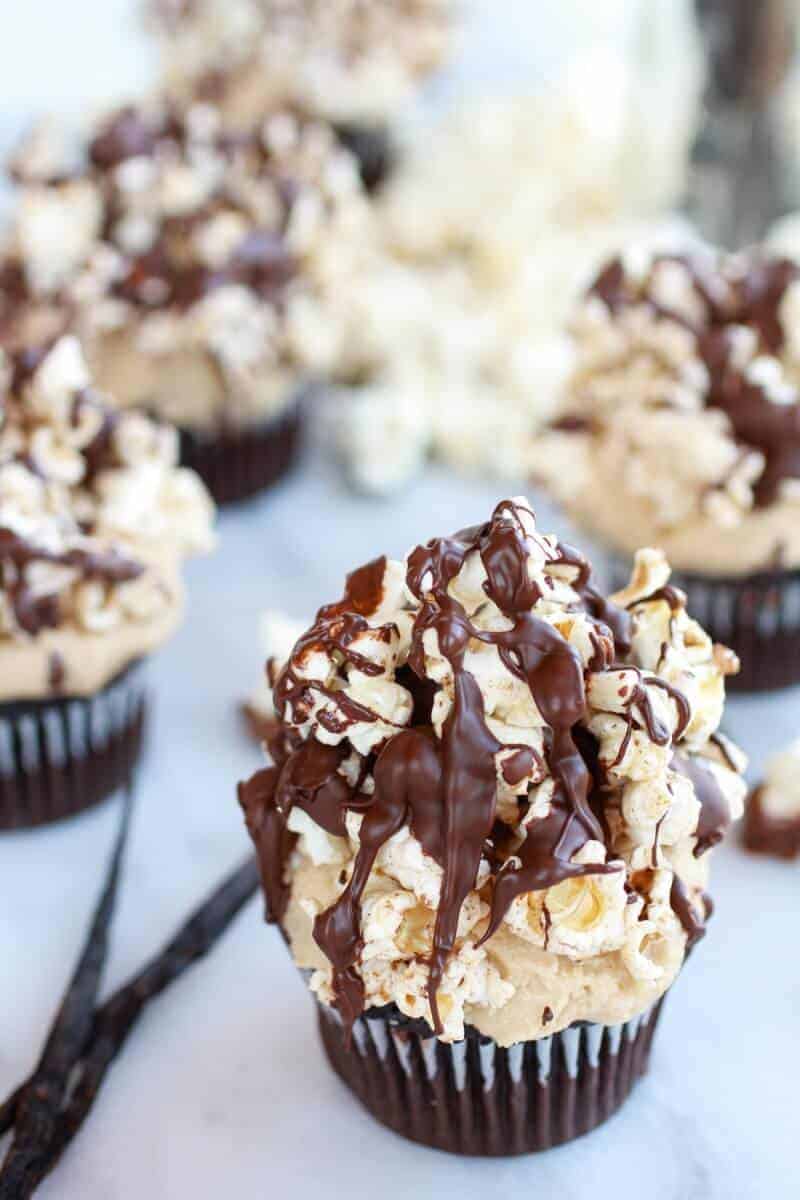 Sugared Brown Butter Vanilla Bean Popcorn Chocolate Cupcakes | halfbakedharvest.com