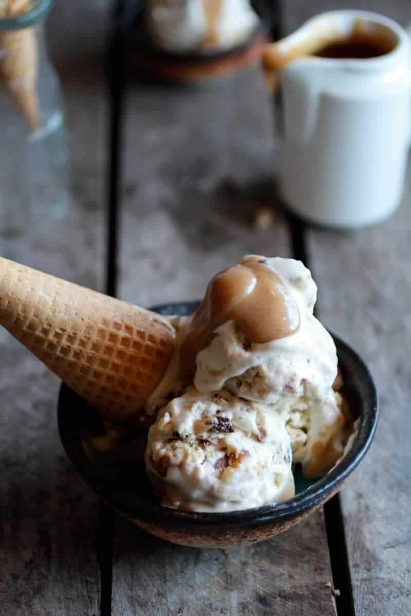Chocolate Chip Stuffed Cinnamon Roll Ice Cream with Vanilla Bean Brown Butter Sauce | halfbakedharvest.com