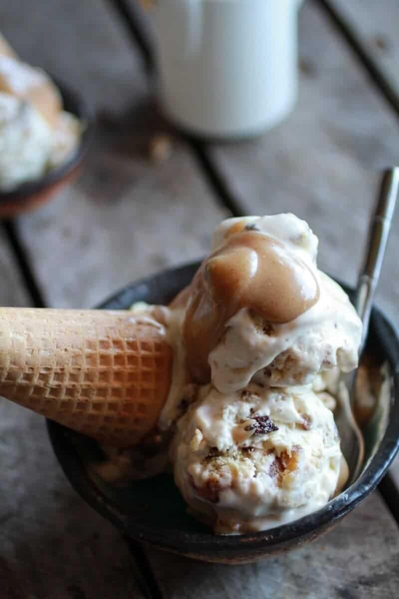 Chocolate Chip Stuffed Cinnamon Roll Ice Cream with Vanilla Bean Brown Butter Sauce | halfbakedharvest.com