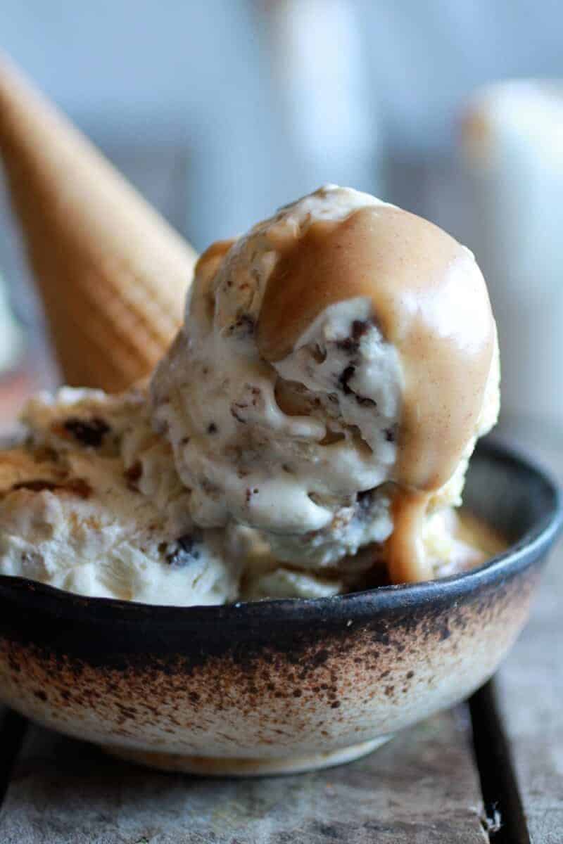 Chocolate Chip Stuffed Cinnamon Roll Ice Cream with Vanilla Bean Brown Butter Sauce | halfbakedharvest.com