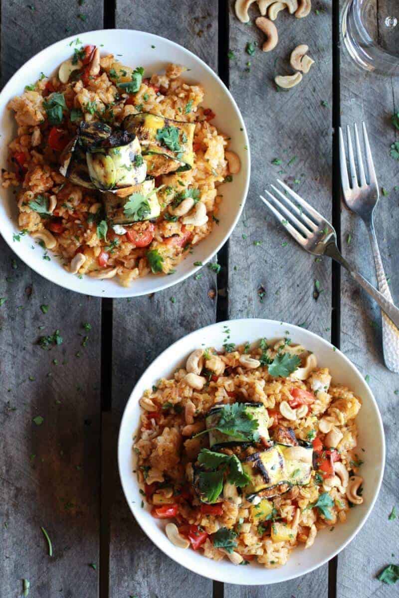 Curried Zucchini, Chicken and Goat Cheese Rolls with Cashew Mango Fried Rice | halfbakedharvest.com