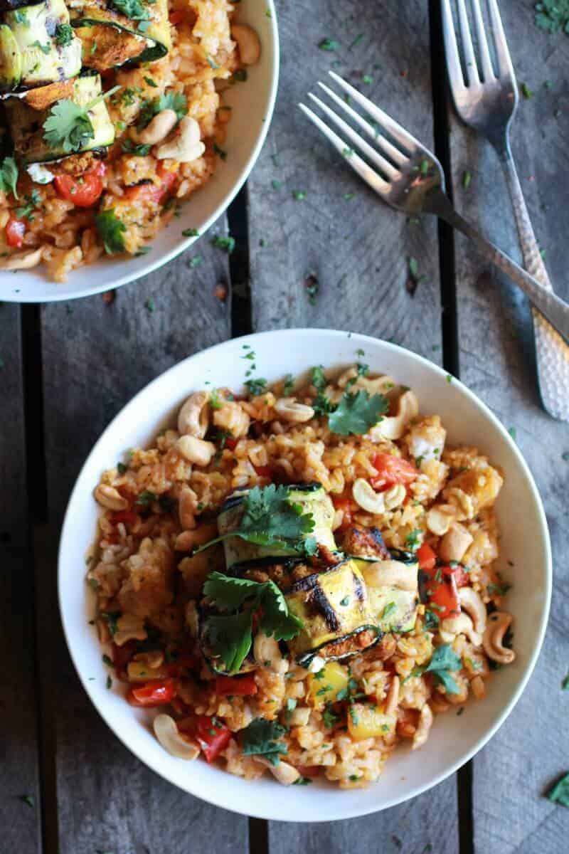 Curried Zucchini, Chicken and Goat Cheese Rolls with Cashew Mango Fried Rice | halfbakedharvest.com