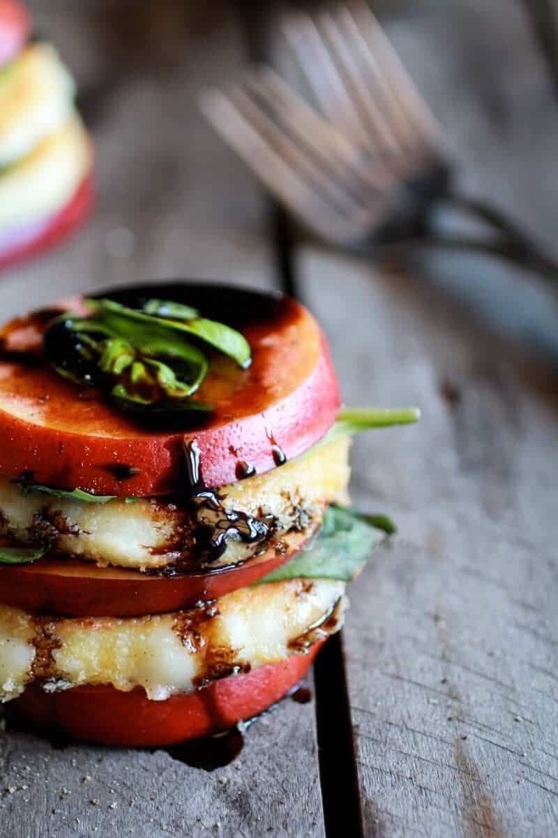 Fried Mozzarella, Basil and Nectarine Stacks with Balsamic Glaze | .halfbakedharvest.com