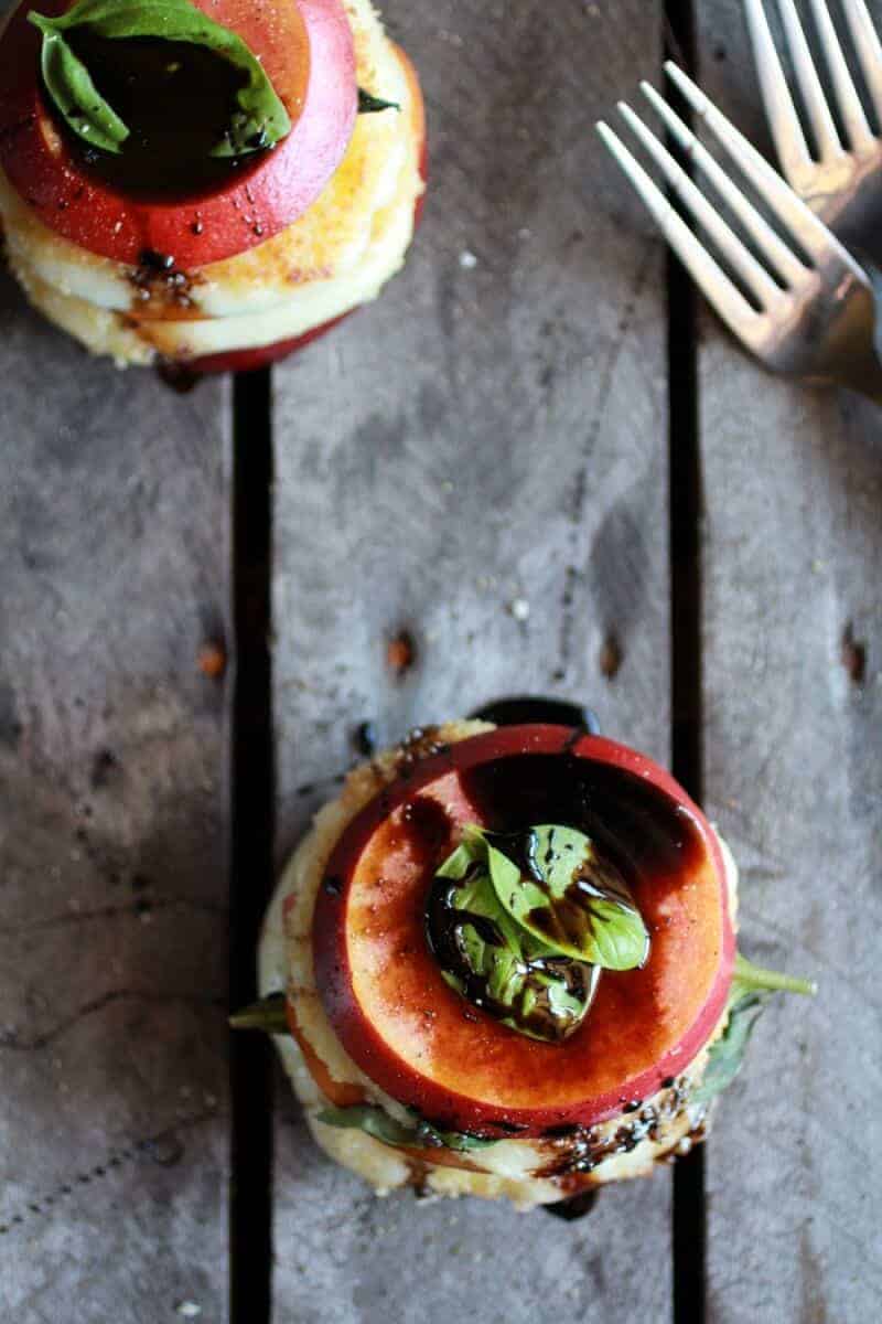 Fried Mozzarella, Basil and Nectarine Stacks with Balsamic Glaze | .halfbakedharvest.com