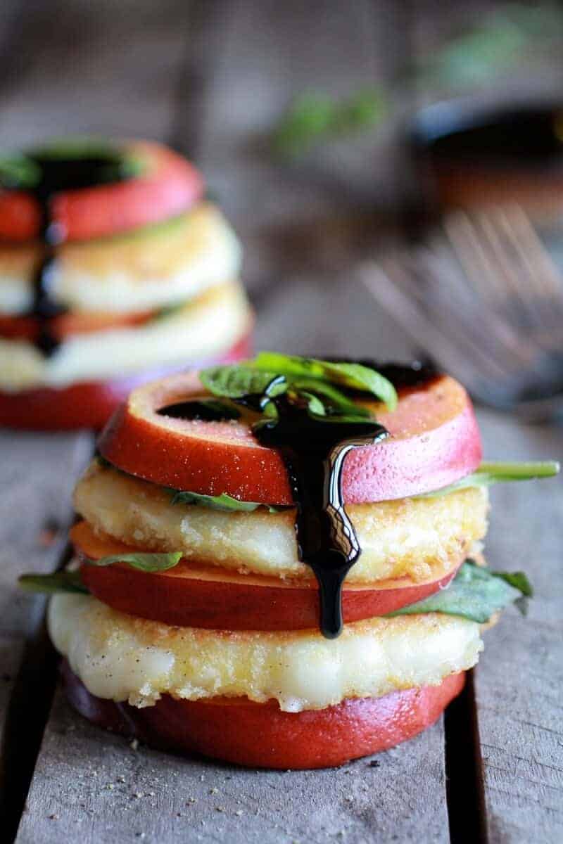 Fried Mozzarella, Basil and Nectarine Stacks with Balsamic Glaze | .halfbakedharvest.com