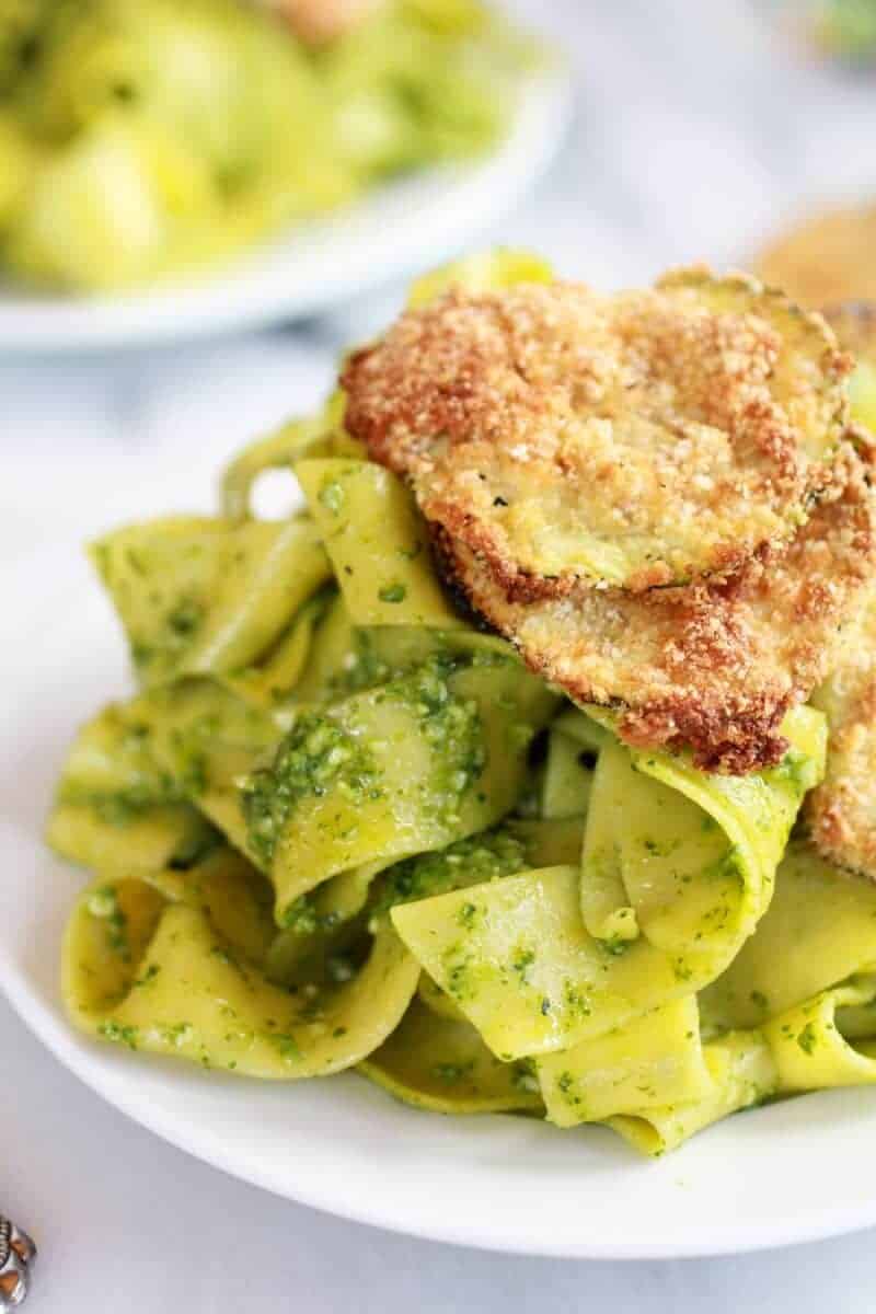 Fried Zucchini + Mint and Pistachio Pesto Pappardelle Pasta | halfbakedharvest.com