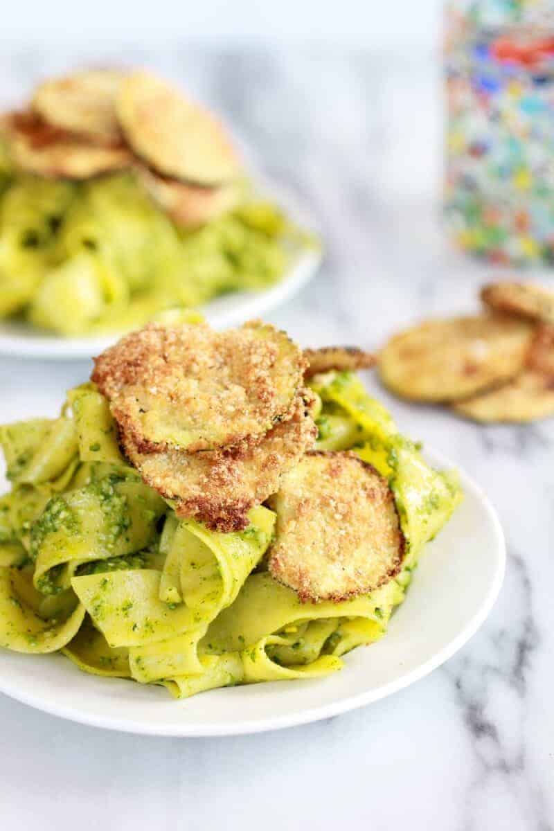 Fried Zucchini + Mint and Pistachio Pesto Pappardelle Pasta | halfbakedharvest.com