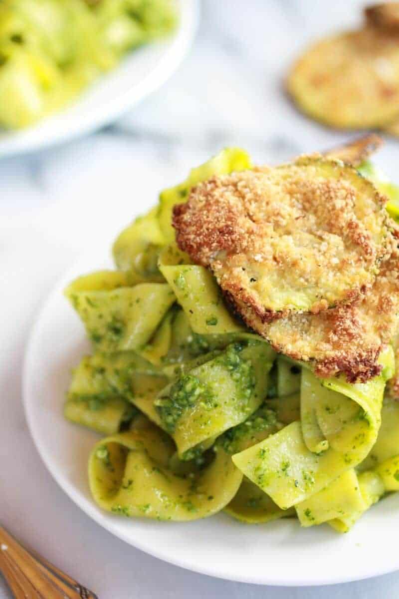 Fried Zucchini + Mint and Pistachio Pesto Pappardelle Pasta | halfbakedharvest.com