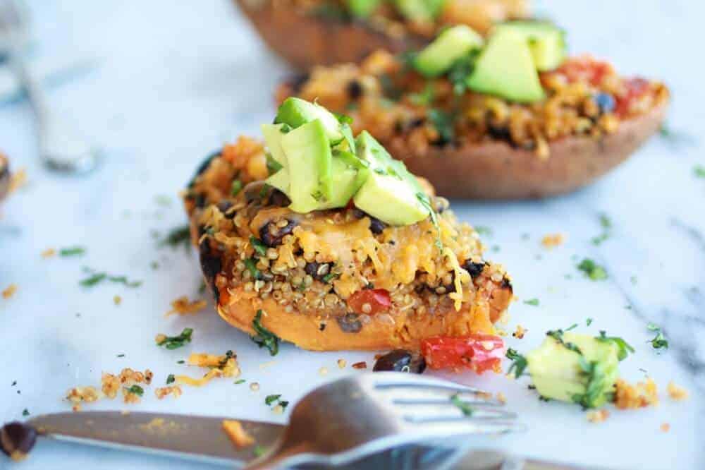 Grilled Tex-Mex Quinoa Stuffed Sweet Potatoes Skins || halfbakedharvest.com