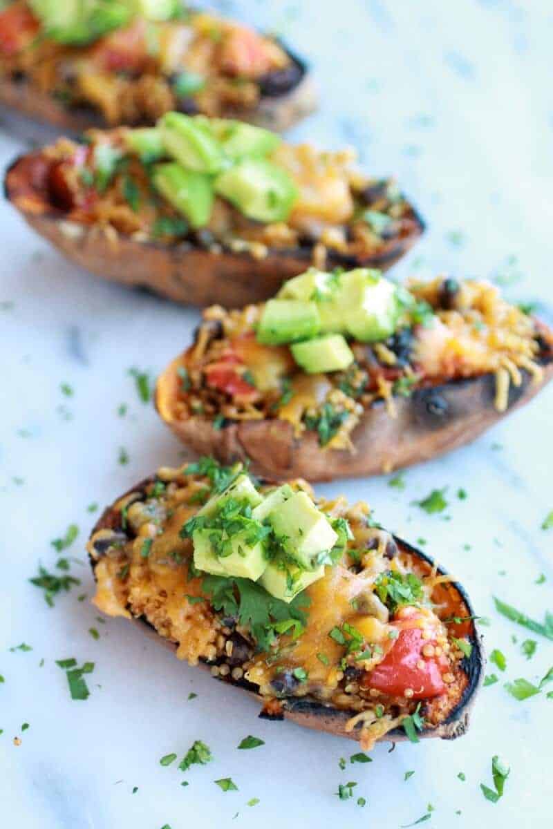 Grilled Tex-Mex Quinoa Stuffed Sweet Potatoes Skins || halfbakedharvest.com