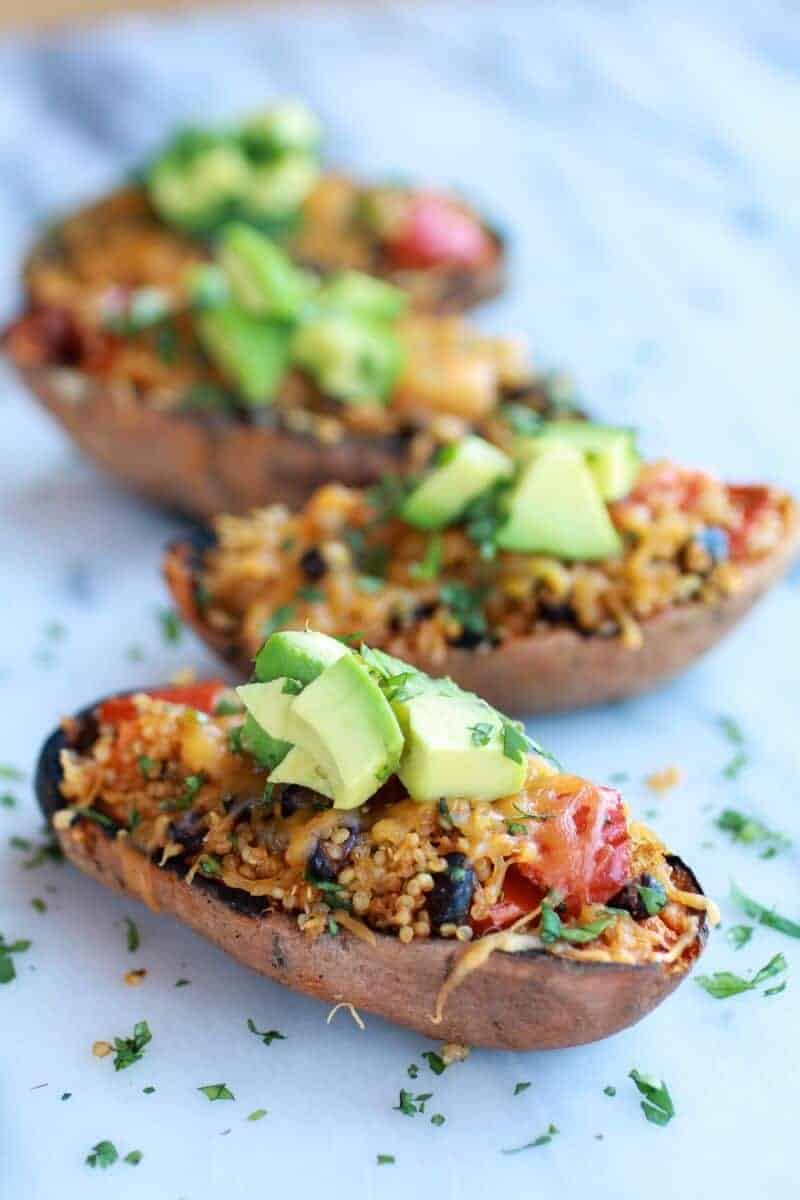Grilled Tex-Mex Quinoa Stuffed Sweet Potatoes Skins || halfbakedharvest.com
