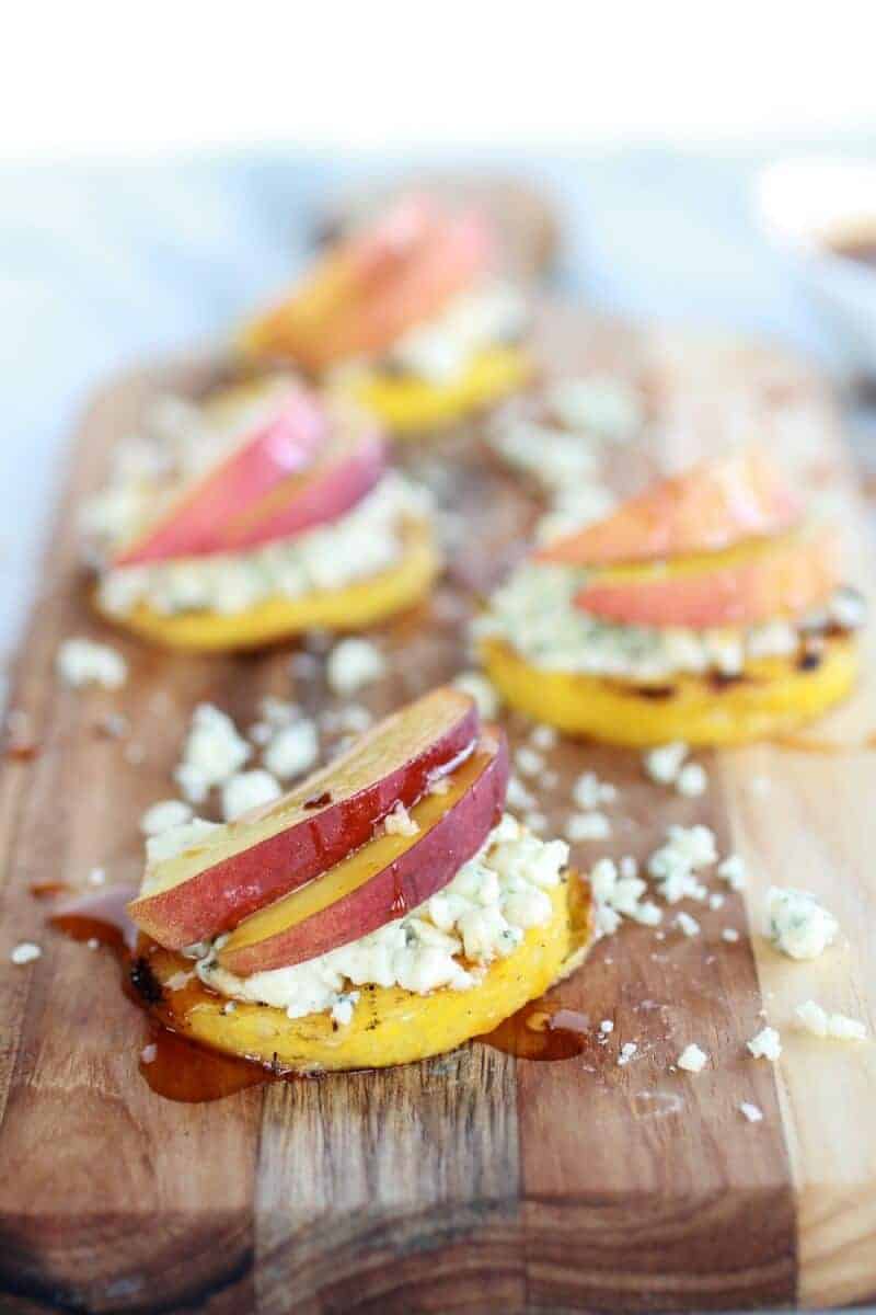 Peach and Gorgonzola Grilled Polenta Rounds with Chipotle Honey | .halfbakedharvest.com