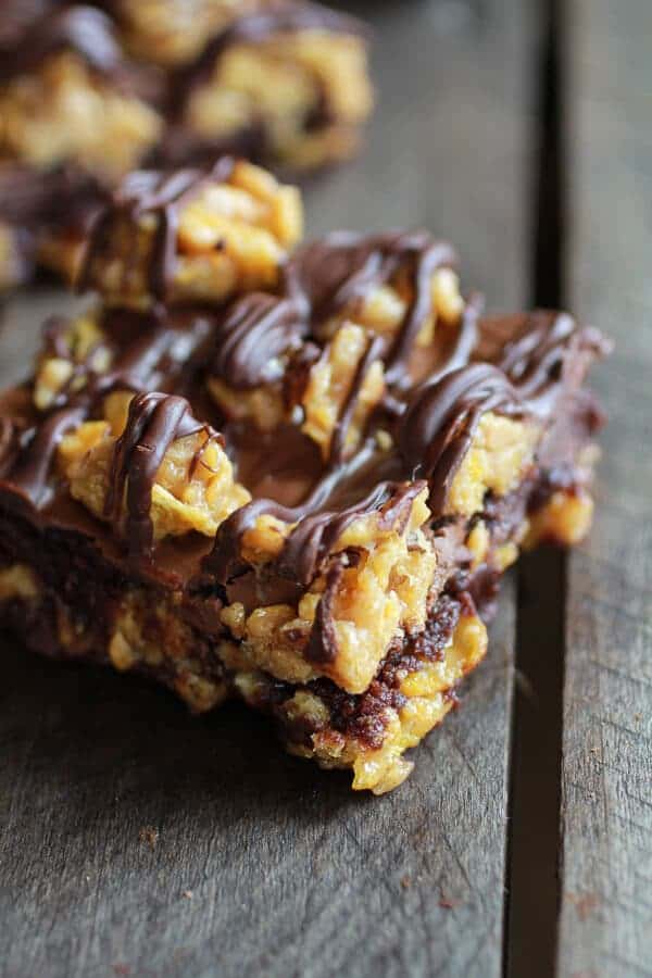 Chewy Chocolate Drenched Peanut Butter Cornflake Crunch Fudge Brownies | halfbakedharvest.com
