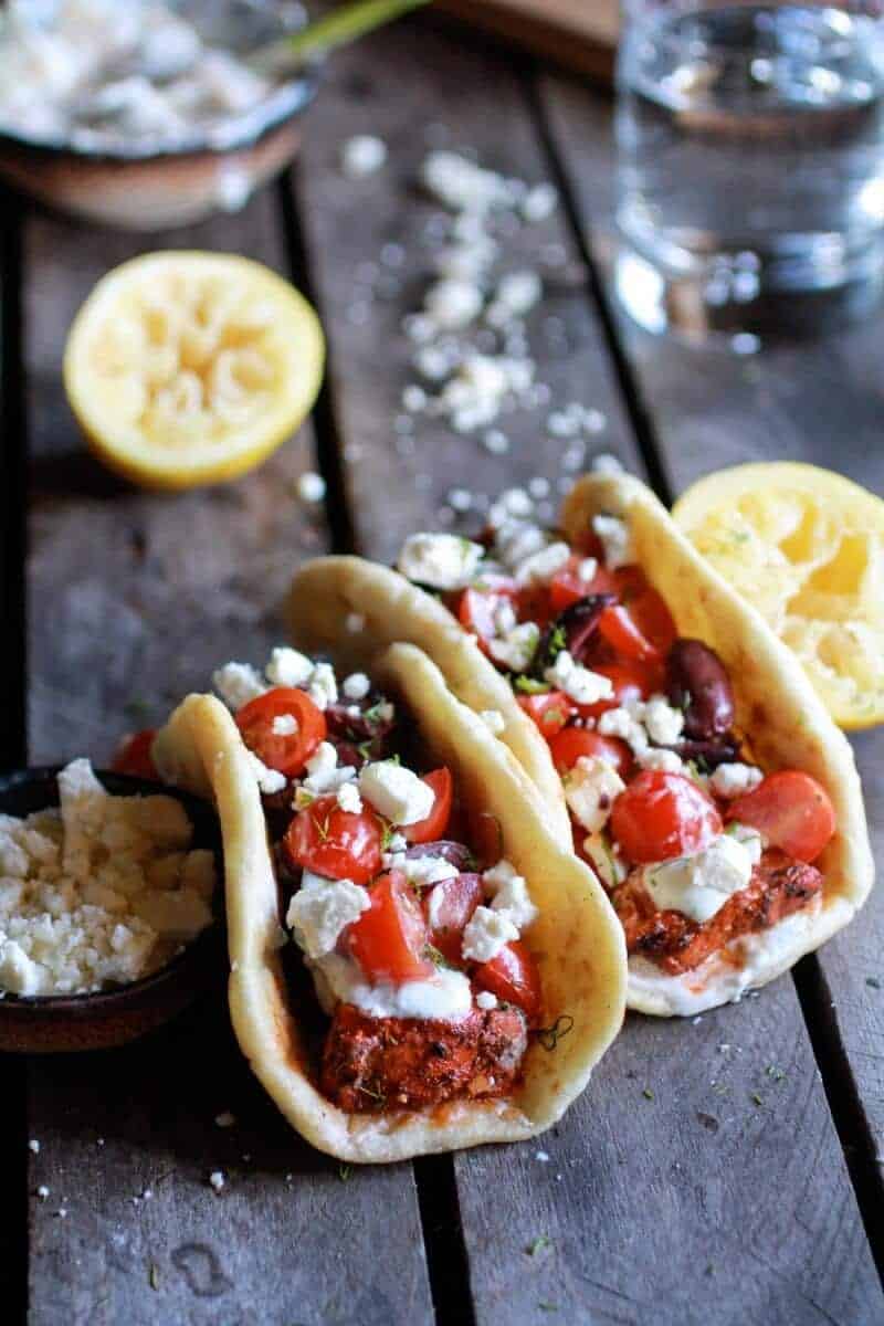 Greek Salmon Souvlaki Gyros with Tzatziki | halfbakedharvest.com
