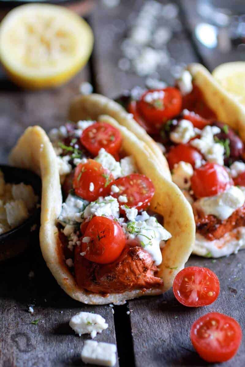 Greek Salmon Souvlaki Gyros with Tzatziki | halfbakedharvest.com