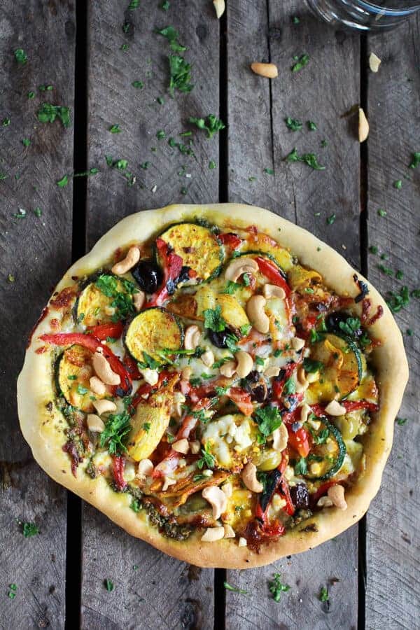Moroccan Roasted Garlic Pesto and Cashew Pizza | halfbakedharvest.com