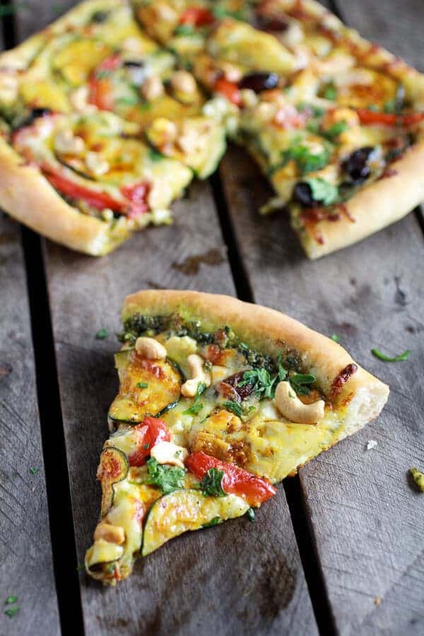 Moroccan Roasted Garlic Pesto and Cashew Pizza | halfbakedharvest.com