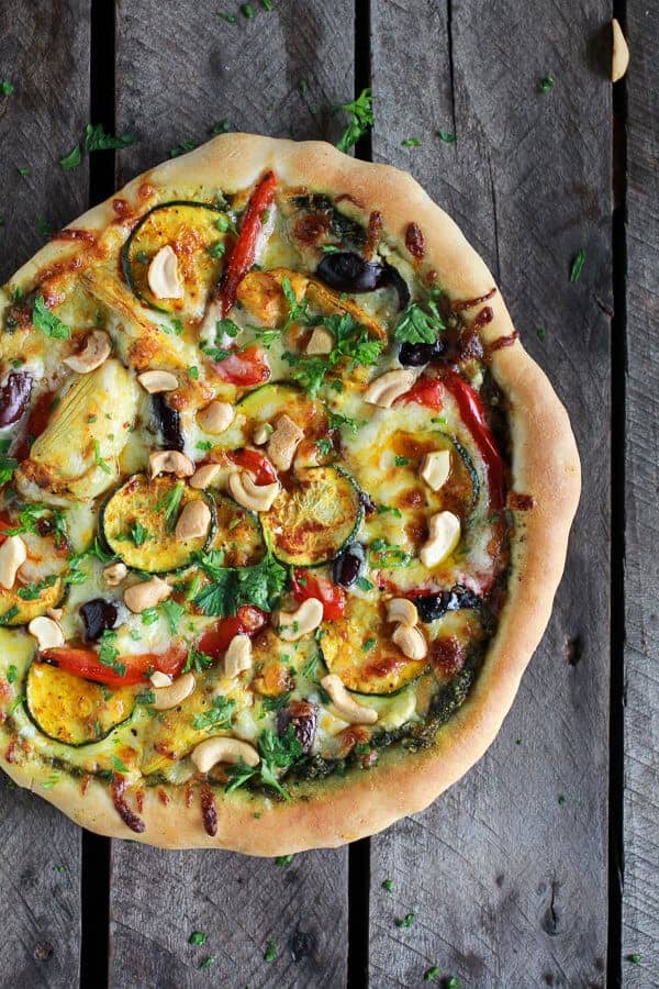 Moroccan Roasted Garlic Pesto and Cashew Pizza | halfbakedharvest.com