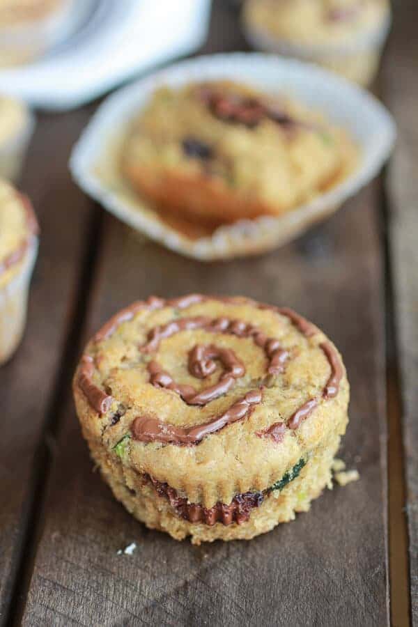 Nutella Stuffed Whole Wheat Peanut Butter Banana and Zucchini Muffins | halfbakedharvest.com