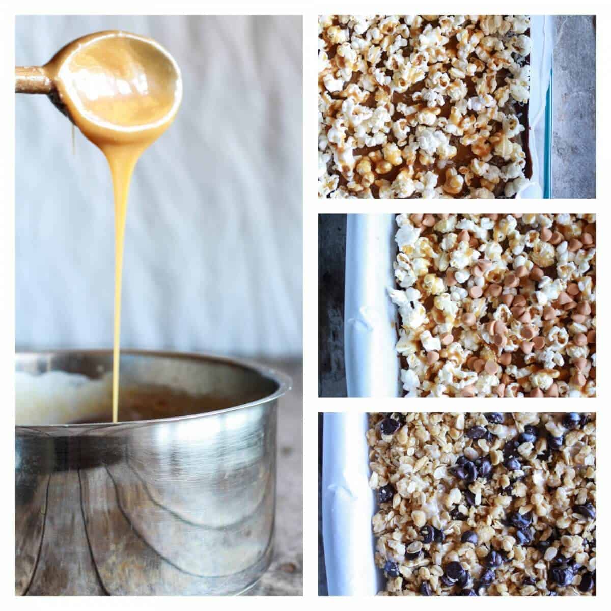 Fudge Brownie, Caramel, Popcorn + Oatmeal Cookie Crumble 7 Layer Bars | halfbakedharvest.com